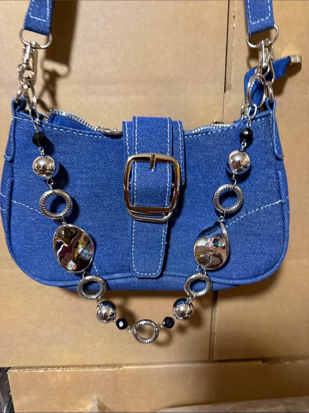 Blue Denim Shoulder Bag with Decorative Chain bag not for sale